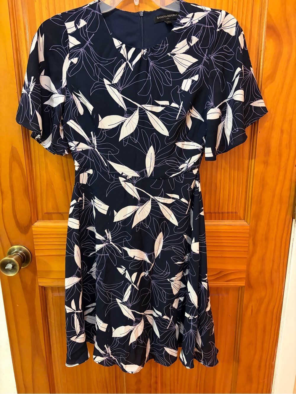 Banana Republic Navy and White Floral Fit-and-Flare Mini Dress